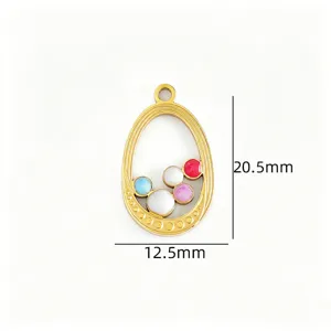 Stainless steel oval pendant detail, colorful pearl charm, DIY jewelry making accessory.