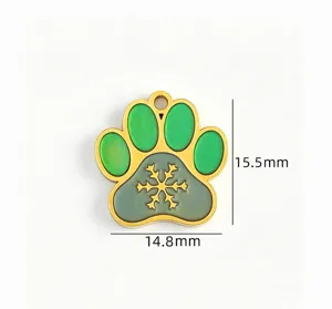 Stainless steel paw print pendant DIY necklace bracelet charm accessory with snowflake detail.