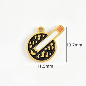Stainless steel cigarette pendant detail view with 13.7x11.5mm size, ideal for DIY crafts.