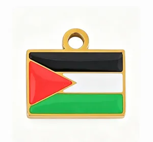 Stainless steel Palestine flag enamel pendant DIY jewelry necklace accessory detail.