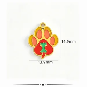 Stainless steel pet paw pendant detail view, colorful enamel design with 16.9mm height.