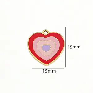 Stainless steel heart pendant detail view, colorful oil drop 15mm DIY jewelry accessory.