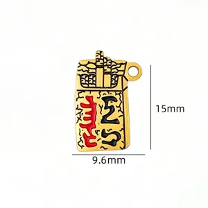 Stainless steel cigarette pack pendant DIY charm necklace accessory gold 15mm metal