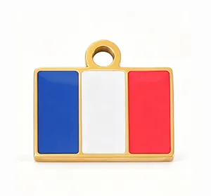 Stainless steel French flag enamel pendant charm for DIY jewelry necklace making accessories.