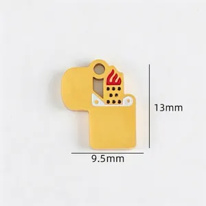 Stainless steel enamel lighter charm pendant, gold finish with red flame, 9.5x13mm DIY jewelry.