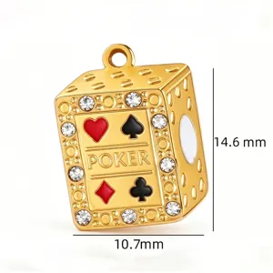 Ciondolo dado poker dorato ciondolo bracciale DIY accessorio gioiello con strass e smalto.