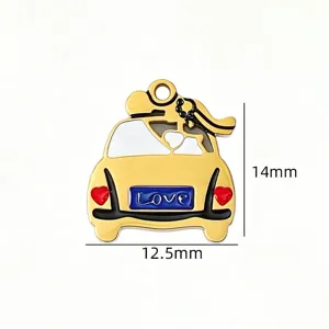 Stainless steel vintage car DIY pendant charm with Love license plate for handmade necklaces.