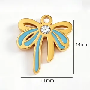 Ciondolo fiocco smalto oro charm con dettaglio strass per la creazione di gioielli fai da te!