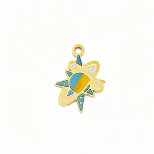 Stainless steel planet pendant DIY handmade enamel star charm necklace phone hanging accessory