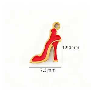 Stainless steel red high heel shoe pendant charm DIY handmade jewelry accessory 12.4mm