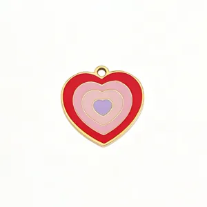 Stainless steel colorful enameled multi-layer heart pendant DIY necklace charm accessory
