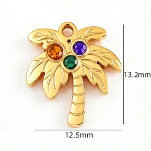 Ciondolo Palma Dorata con Strass Colorati DIY Charm 13.2x12.5mm Componente per Gioielli