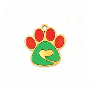 Stainless steel pet paw pendant 18k gold plated enamel charm for DIY necklace bracelet accessories