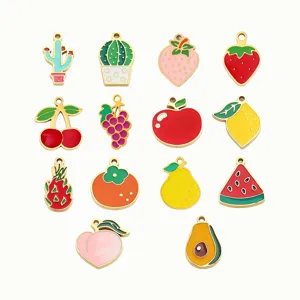 Stainless steel enamel fruit charms details, cute DIY handmade jewelry accessories.