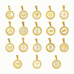 Titanium Steel Mother Of Pearl Round Pendant Charms For DIY Jewelry Making Bracelet Necklace Accessories Gold Plated Shell Pendant