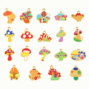 Cartoon Multicolor Mushroom Titanium Steel Charms Electroplated Enamel Mushroom Pendant For DIY Earrings Necklace Keychain Craft Supplies