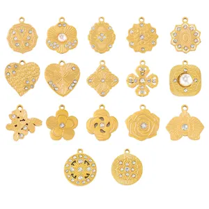 Pendentifs en Acier Inoxydable Plaque Or 18K Cœur Papillon Fleur Strass pour DIY Collier Bijoux Accessoires