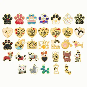 Stainless Steel Enamel Pet Paw Print Pendant Heart Shape Cat Dog Commemorative Small Charm For Handmade DIY Bracelet Necklace Craft Jewelry Accessory