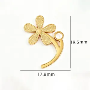 Detailed close-up view of golden flower metal jewelry pendant charm showing dimensions.