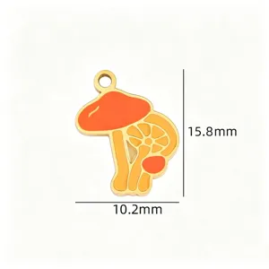 Close-up detail of the colorful enamel mushroom alloy pendant, showing size and shape.