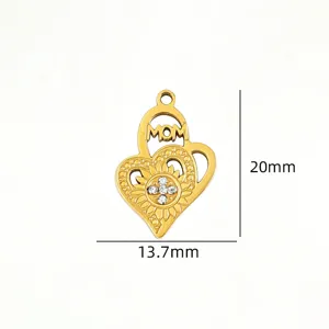 Gold tone heart pendant with MOM lettering and rhinestones for Mother's Day DIY jewelry making.