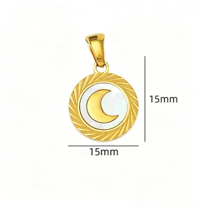 Stainless steel mother of pearl moon round pendant DIY jewelry accessory 15mm size.
