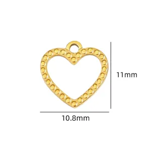Gold titanium steel heart charm detail, 11mm size, perfect for DIY jewelry making and necklaces.