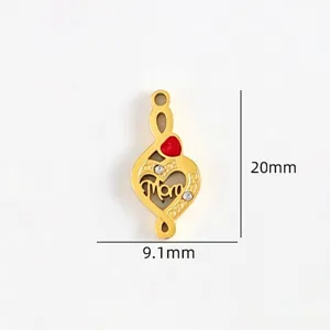 Gold Mother's Day heart Mom pendant DIY charm with rhinestones 20x9.1mm jewelry making