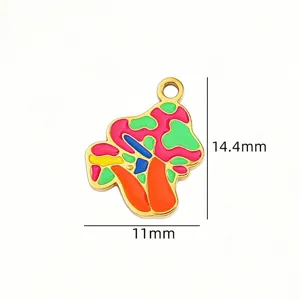 Detailed shot of colorful enamel mushroom alloy pendant, perfect for DIY jewelry making accessories.
