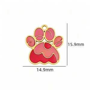 Close-up of titanium steel pink paw print pendant detail, perfect for DIY jewelry making.