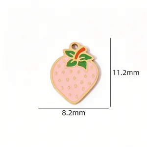 Stainless Steel Strawberry Pendant Pink Enamel DIY Jewelry Charm Accessory 11.2x8.2mm