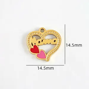 Gold heart metal pendant with Mama text and colorful enamel hearts for DIY jewelry making.