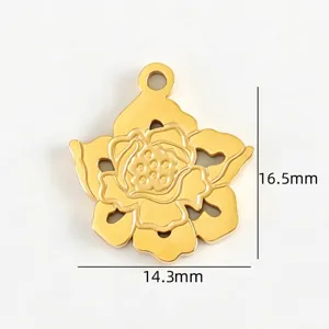 Gold Flower Pendant DIY Handmade Craft Component Metal Charm Accessory 16.5x14.3mm