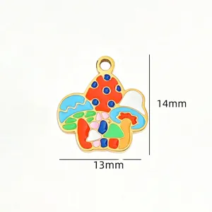Colorful enamel cartoon mushroom alloy charm pendant detail showing size and design features.