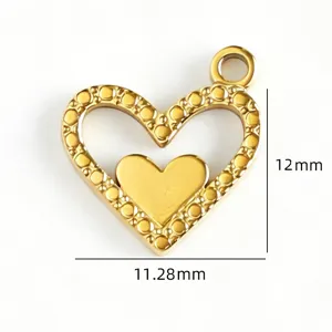 Gold stainless steel double heart pendant DIY jewelry accessory with clear size dimensions.
