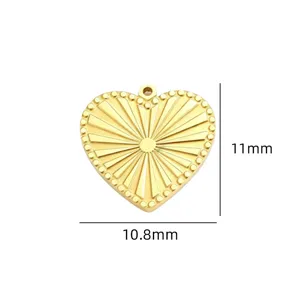 Gold titanium steel sunburst heart pendant DIY charm necklace bracelet accessory 11x10.8mm