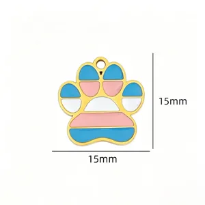 Stainless steel enamel pet paw print pendant charms DIY necklace bracelet accessories 15mm