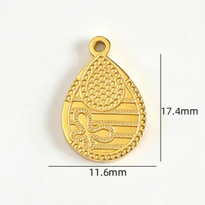 Trendy 18k gold titanium steel teardrop pendant DIY handmade jewelry accessory 17.4x11.6mm