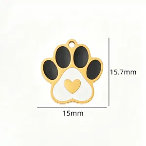 Stainless steel pet paw print pendant black and white enamel DIY charm for necklace bracelet