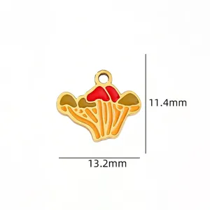 Close-up view of the colorful enamel mushroom alloy pendant, showing fine detail and size.