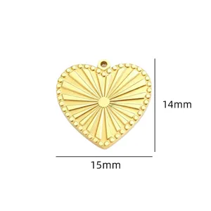 Gold stainless steel sunburst heart pendant diy necklace jewelry accessory 15x14mm