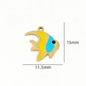 Stainless steel tropical fish pendant detail shot, ideal for DIY handmade jewelry making.