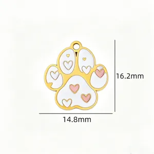 Titanium steel pet paw print pendant charm for DIY handmade necklace bracelet accessories.