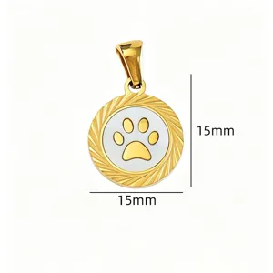 Stainless steel mother of pearl paw pendant detail showing size and shape for DIY jewelry