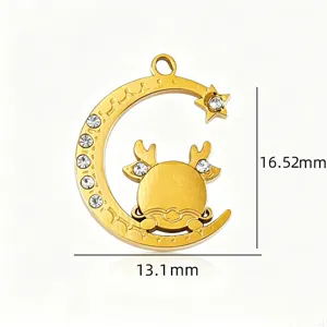 Stainless steel rhinestone moon deer pendant charm DIY jewelry accessory detailed view.