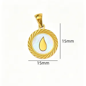 Titanium steel mother-of-pearl round pendant detail view, 15mm size showcase for DIY jewelry.
