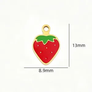 Titanium steel oil-drop strawberry pendant DIY handmade jewelry accessories 13x8.9mm