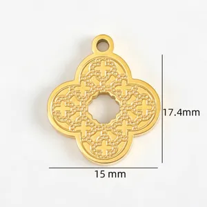 Gold stainless steel clover pendant DIY jewelry making accessory charm 17.4x15mm DIY craft