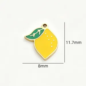 Stainless steel lemon charm pendant DIY jewelry making accessory enamel lemon 11.7x8mm