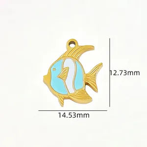 Metal tropical fish charm pendant with blue and white enamel for DIY handmade jewelry crafts.